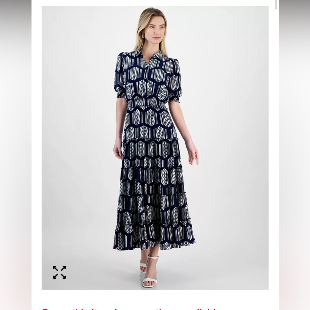 NWT T Tahari Printed Tiered Midi Dress - size M - Picture 2 of 12